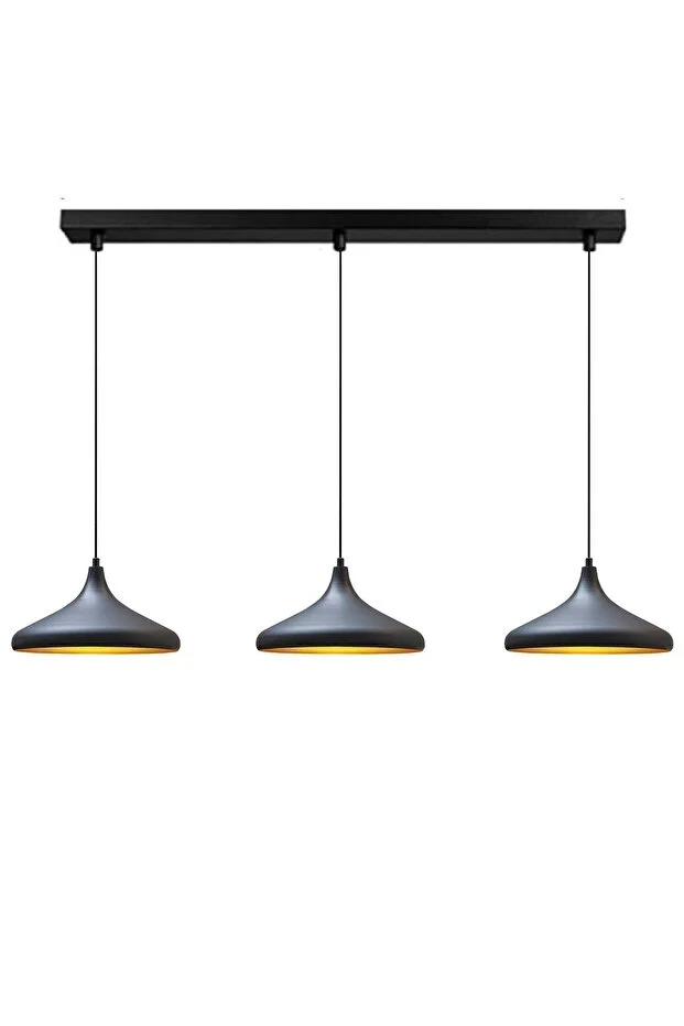 Üçlü Champion Siyah Sarkıt Lamba Yemek Masası Oturma Odası Mutfak Salon Otel Showroom Hol